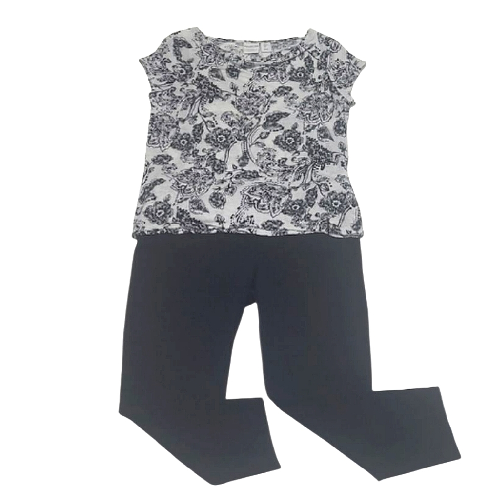 Racheal Zoe Linen Floral Print Top Boat Cowl Neck Cap Short Sleeves Lightweight